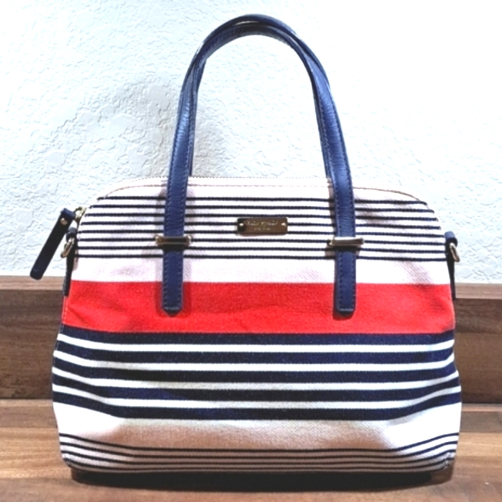 KATE SPADE Pink and Navy Blue Stripped Medium Bag.